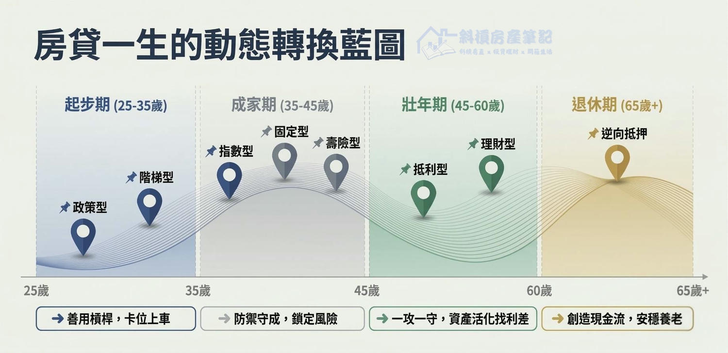 房貸種類太多看不懂？8 種房貸人生階段圖：學會「動態轉換」的最高技能